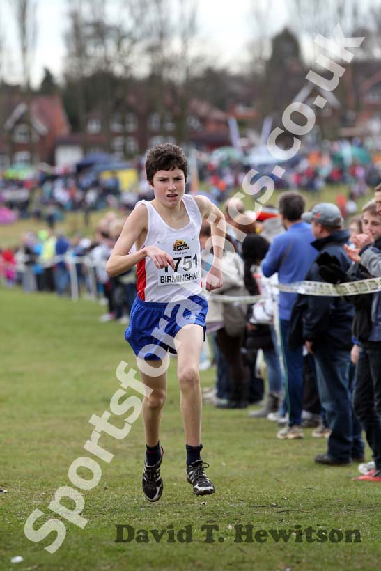 Patrick Dever finishing second in the Under-15 Boys, McCain Inter Counties Cross Country, Cofton Park, Birmingham.